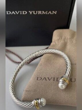 David Yurman Classic Cable Bracelet 925 Sterling Silver with Pearl 5MM